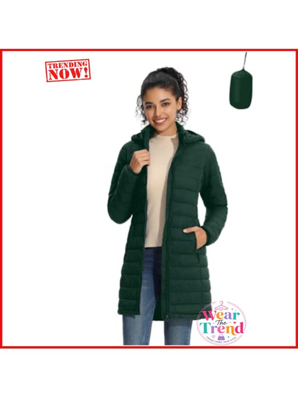 Packable Puffer Coat Lightweight Water-Resistant Slim-Fit Winter Jacket with
